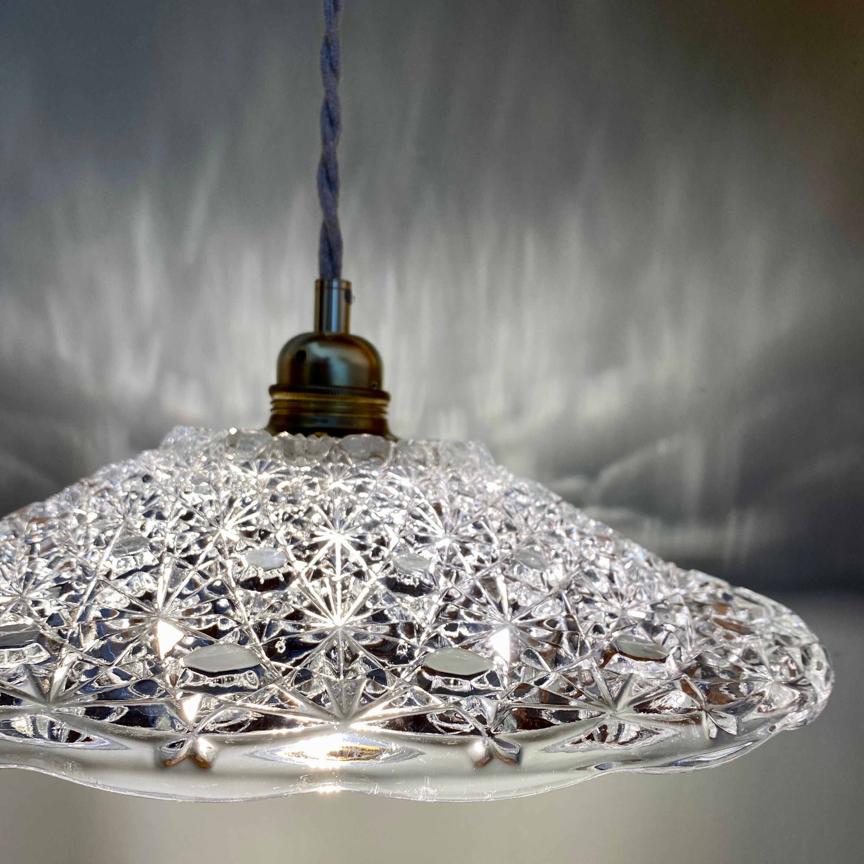 Vintage aabt-jour pendant lamp in molded glass