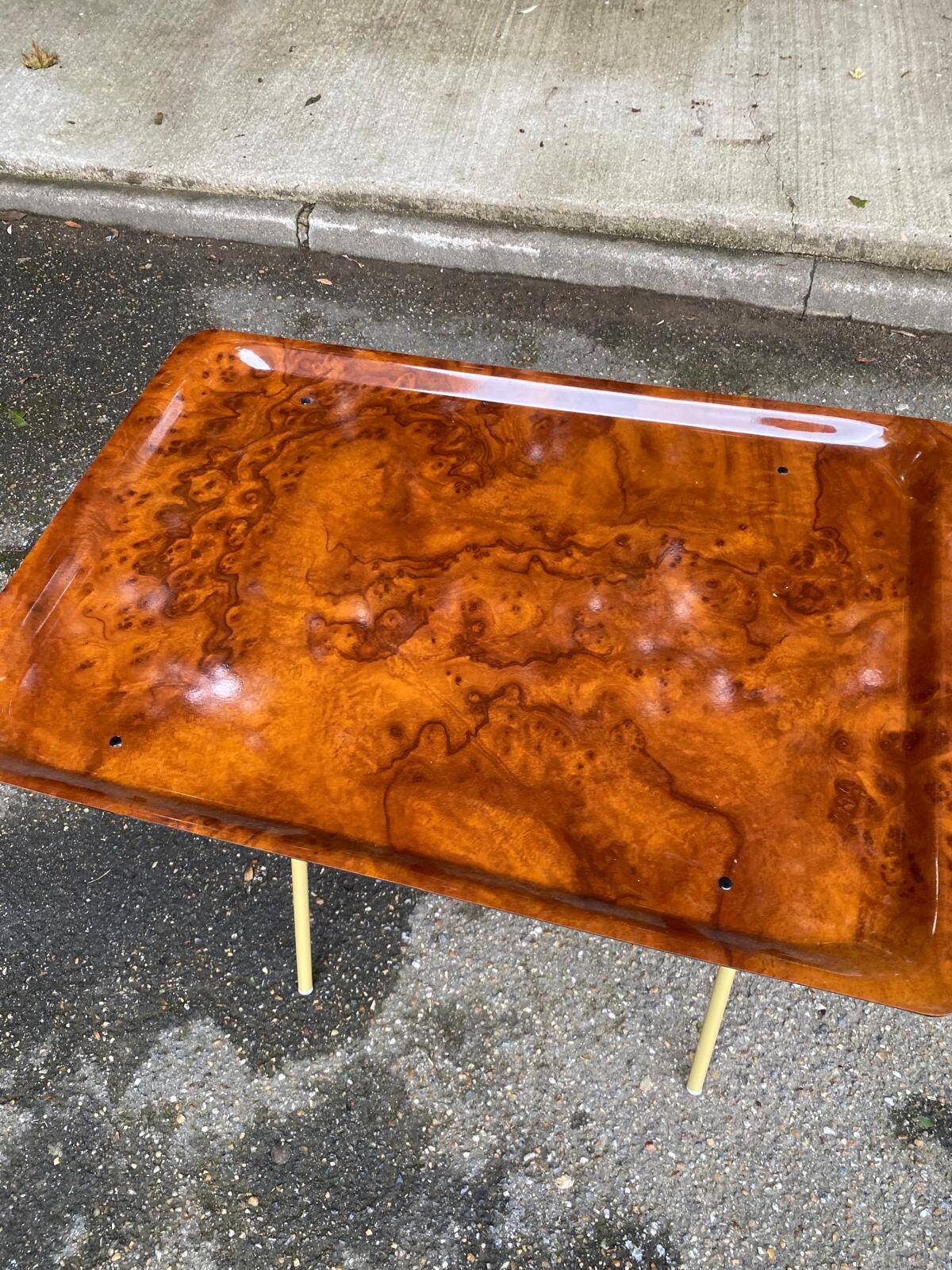 Scandinavian folding serving trolley in rosewood and gilded steel 1980