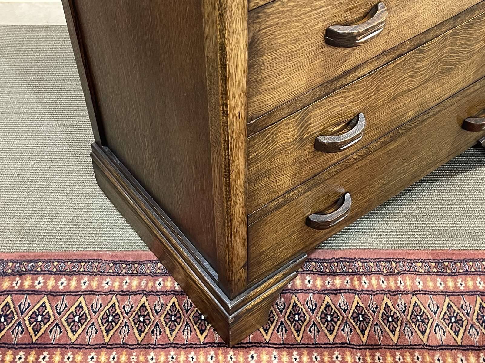 1950s English Art Deco oak chest of drawers