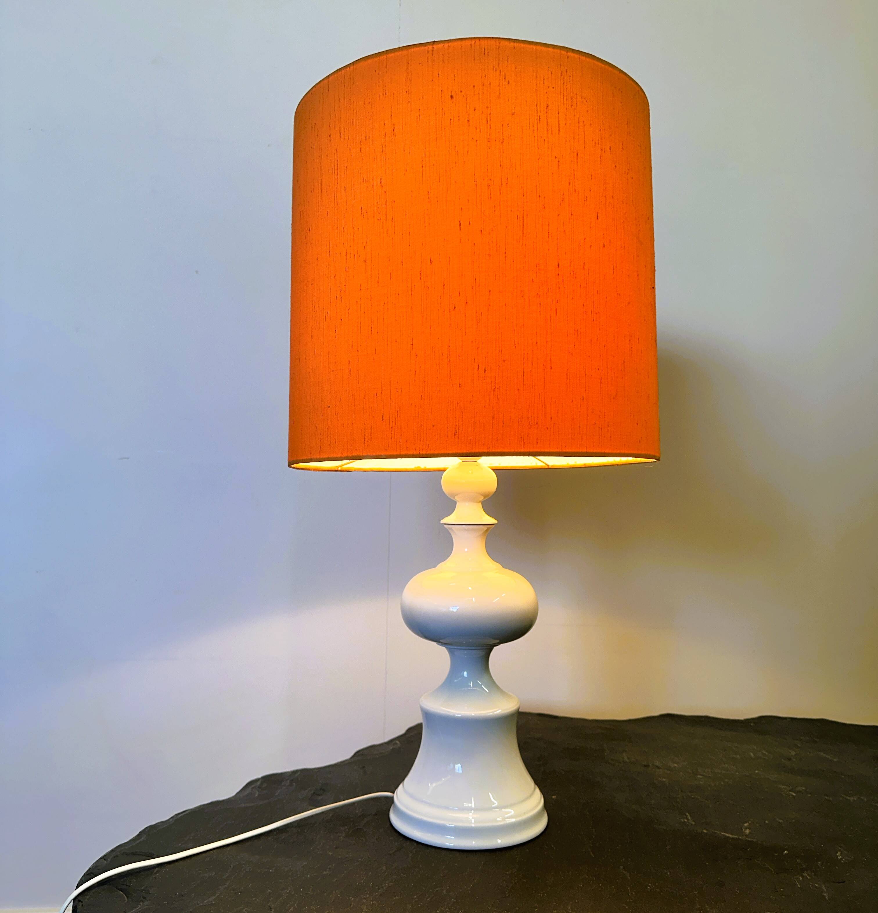 Midcentury Ceramic Danish Table lamp with Orange Shade, 1970s. Denmark