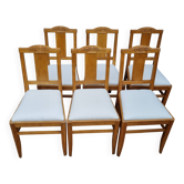 Ensemble de 6 chaises en chêne, rénovées, style Art Déco, vintage, France