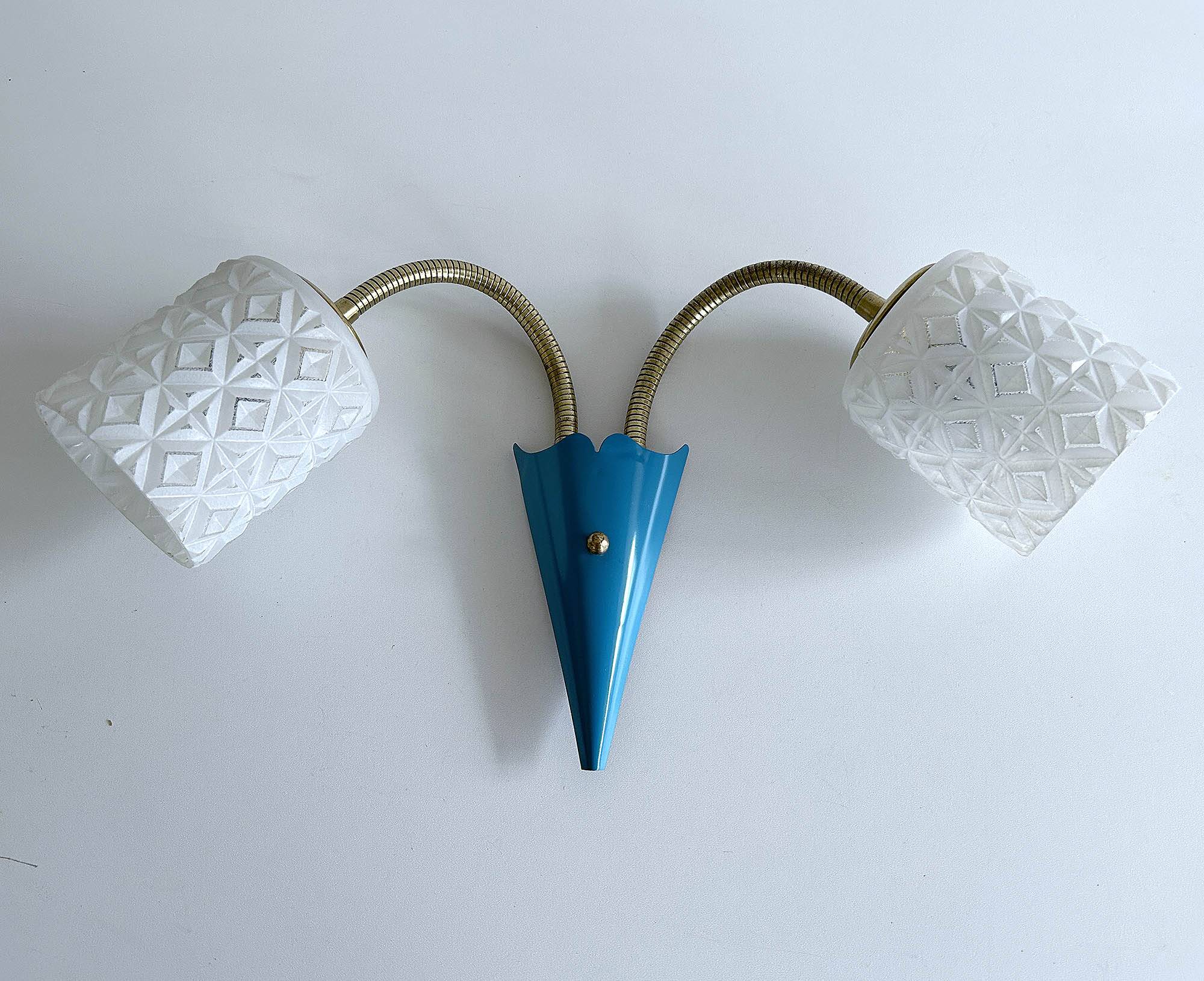 Vintage 50s Blue Glass Wall Lamp