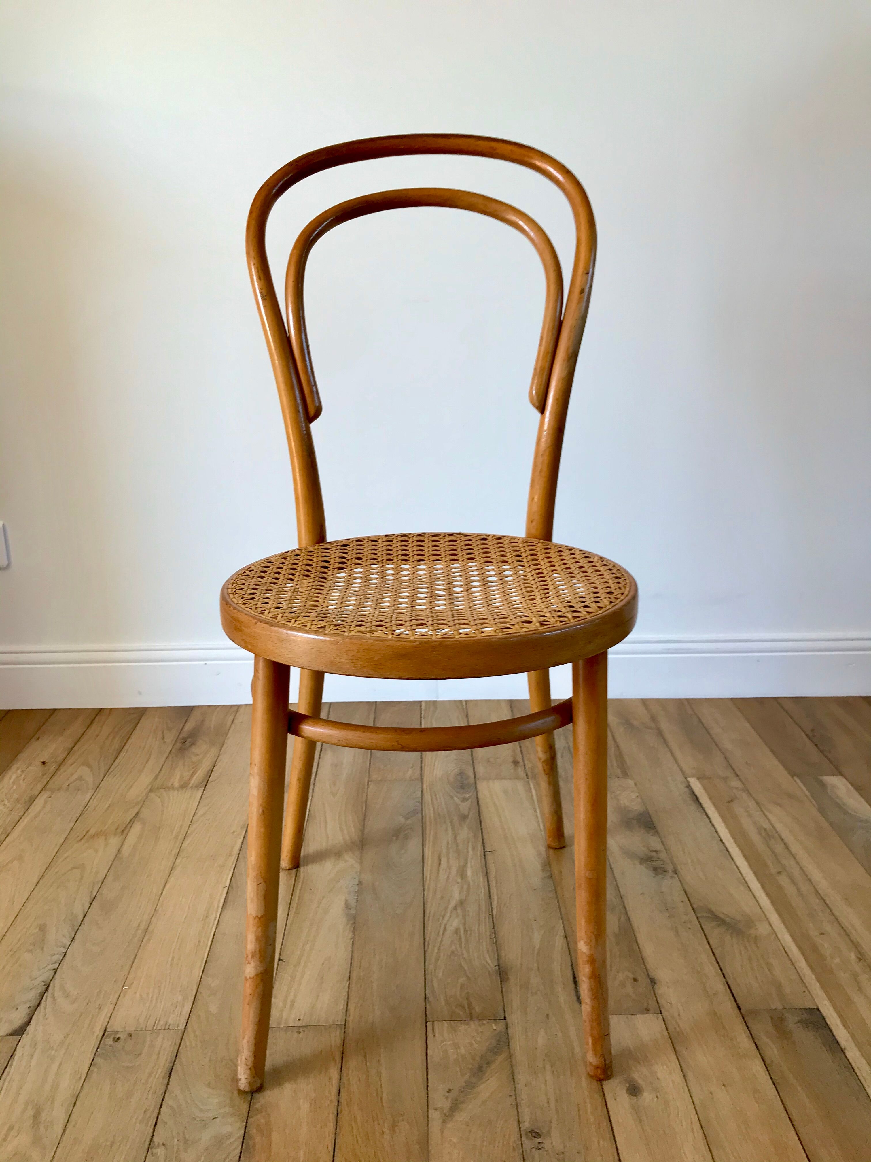 Baumann bistro chair in bent wood and blond wood canning 40s-50s
