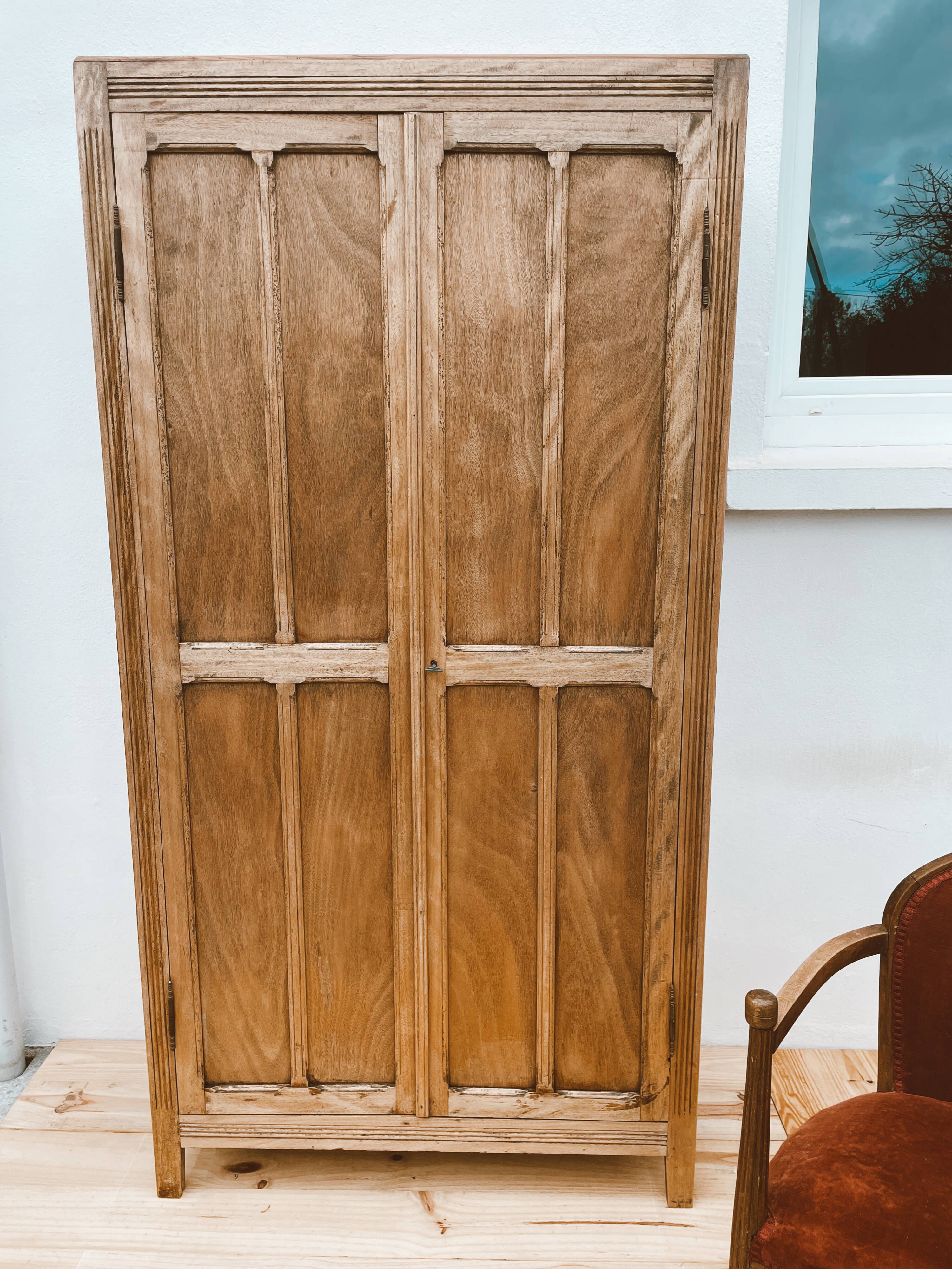 Wardrobe, vintage Parisian wardrobe in raw wood