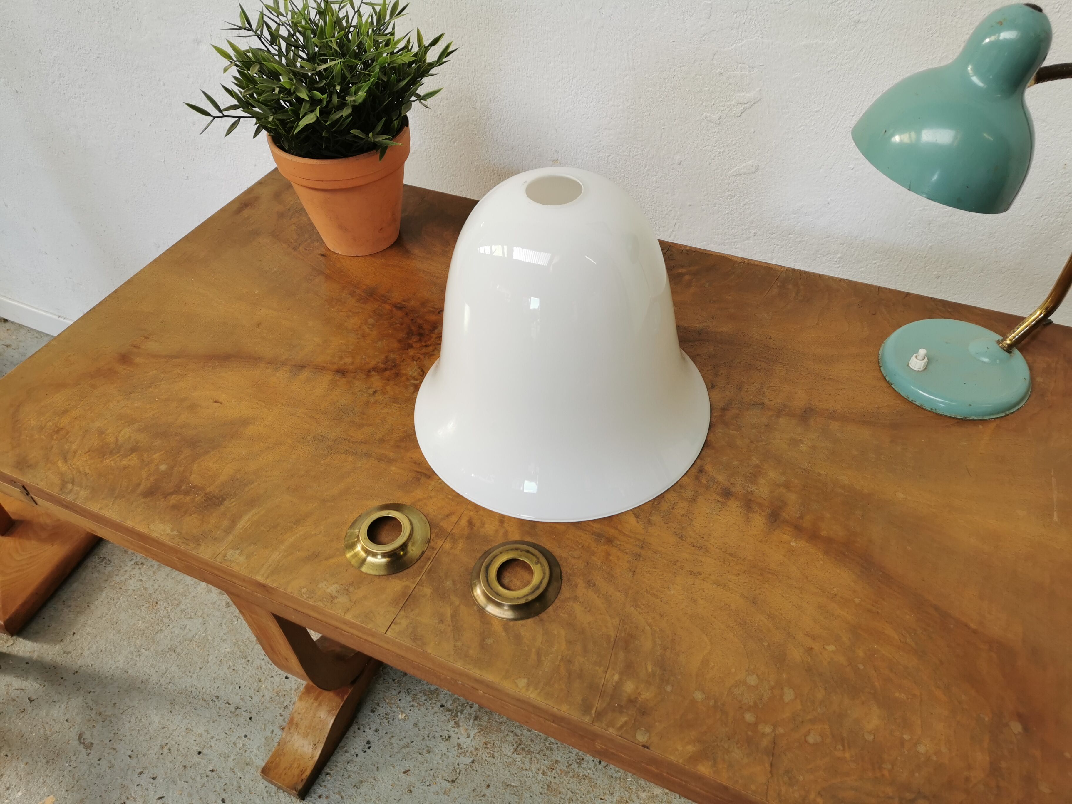 Art deco floor lamp Mazda chrome opaline wood