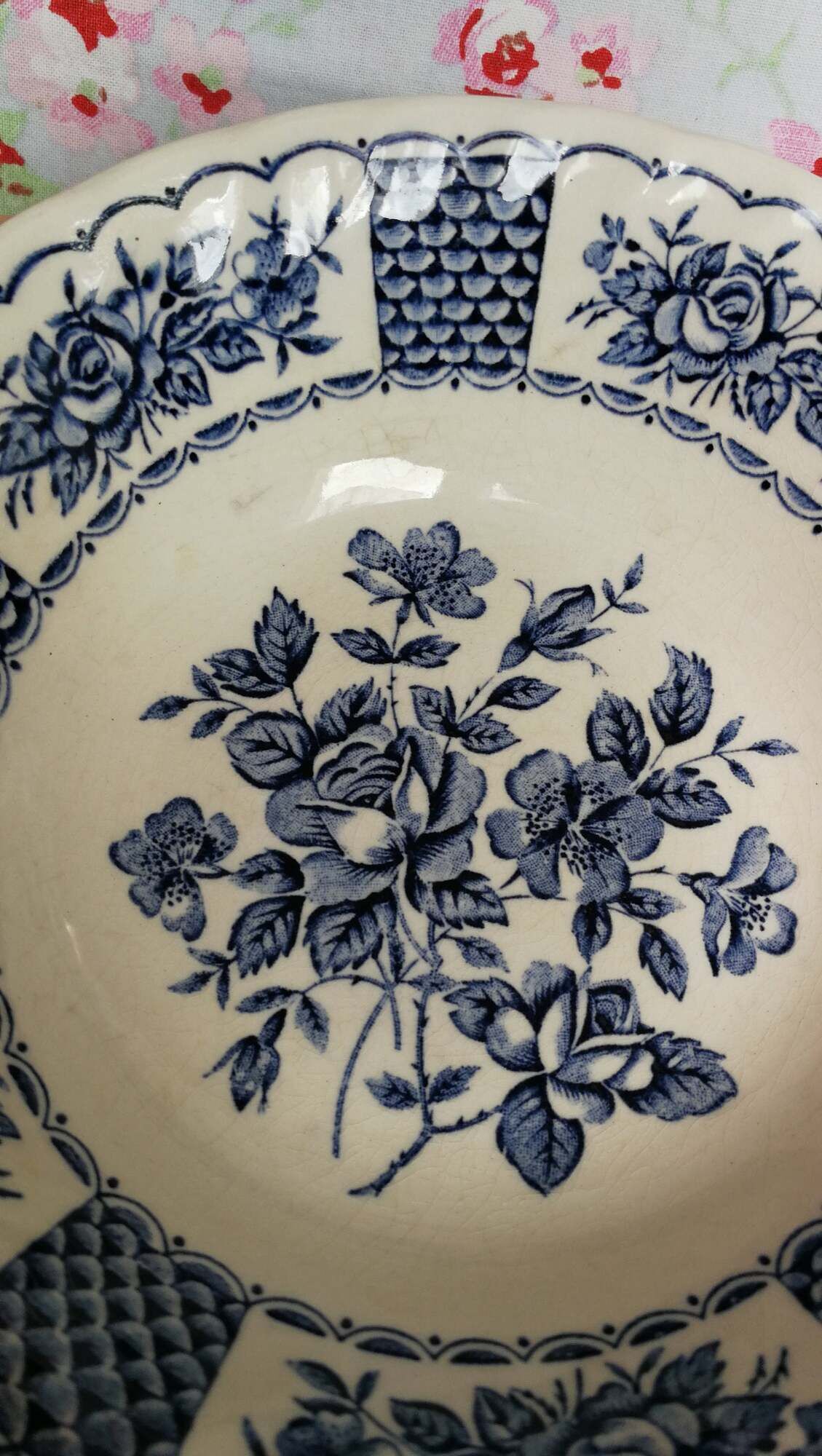Former Melody Myott Bowl in English Iron Earth Blue Flowers