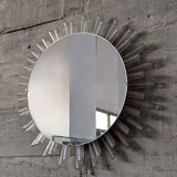 Mid-Century Modern Sunburst Mirror Wall Lamp in Lucite with Pink Glow, 1970