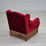 Fauteuil danois, originale, meuble en velours, pieds en bois de chêne