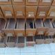 Apothecary or trade cabinet in fir with 53 drawers.