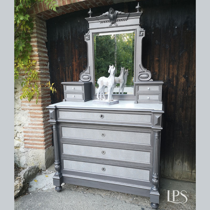 Commodity mirror year 1900 - 1920 Painted wood and white marble