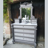 Commodity mirror year 1900 - 1920 Painted wood and white marble