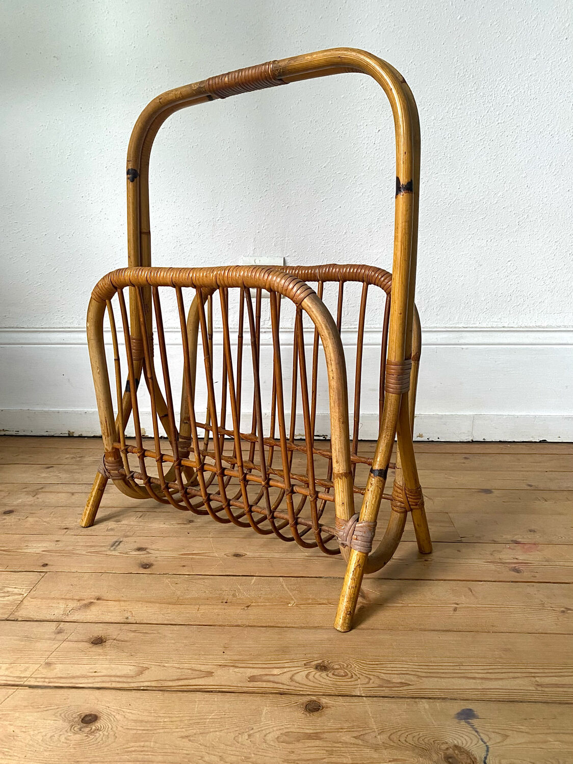 Vintage rattan magazine holder