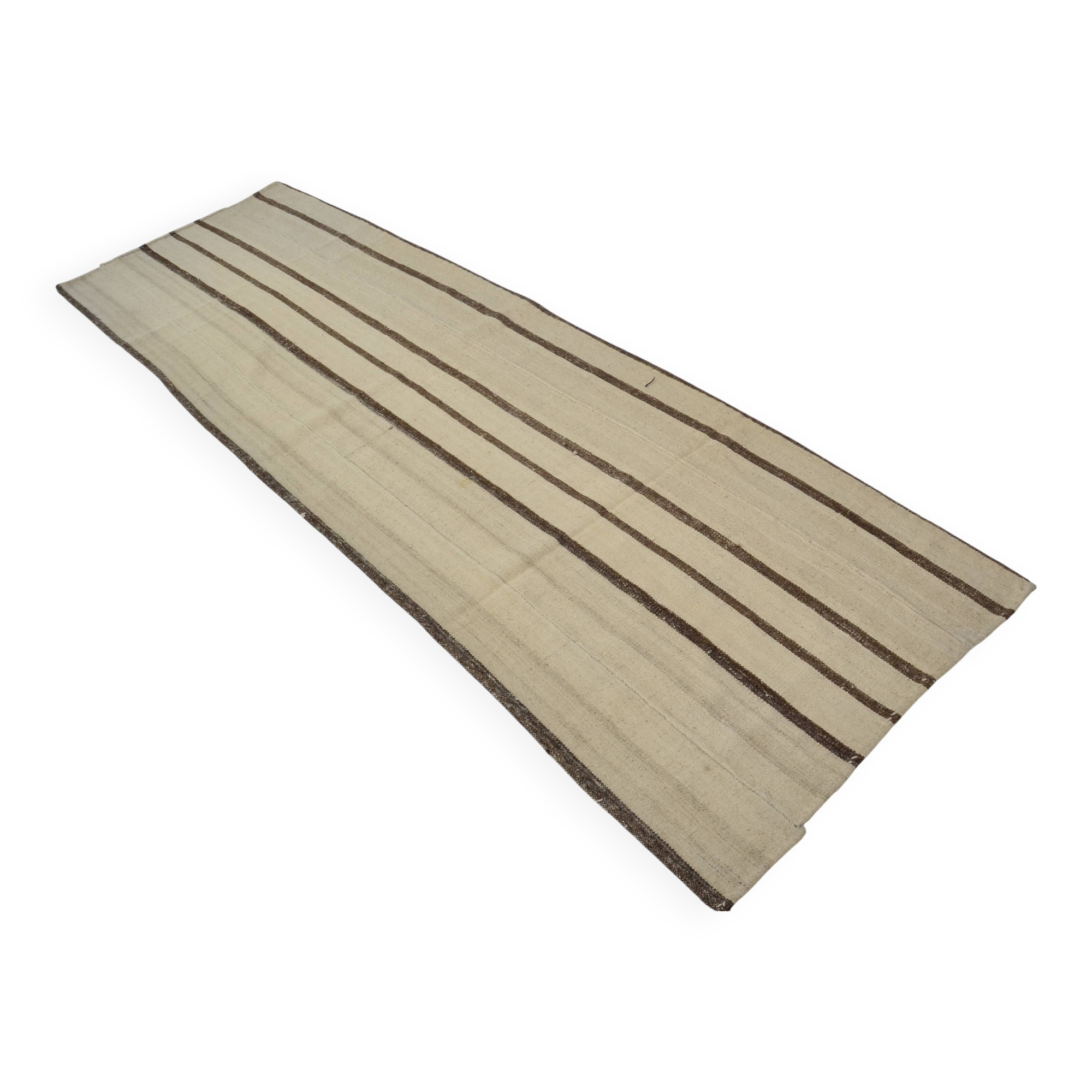Tapis Kilim vintage blanc et marron, référence 3074