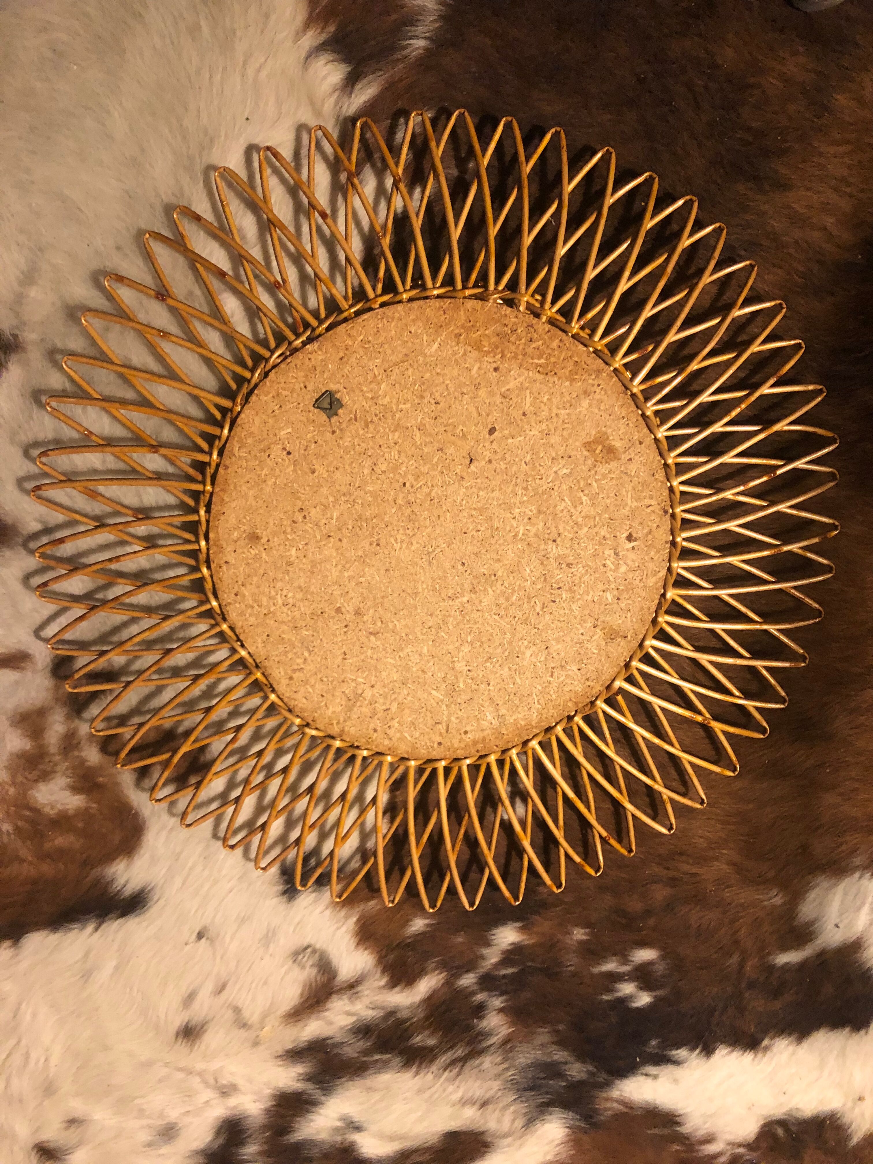 Vintage round rattan mirror 60s, 55 cm