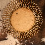 Vintage round rattan mirror 60s, 55 cm