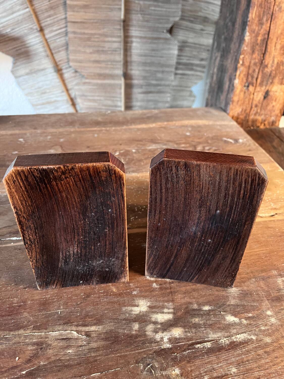 Pair of carved wooden bookends