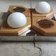 Geometric chrome and wood wall light