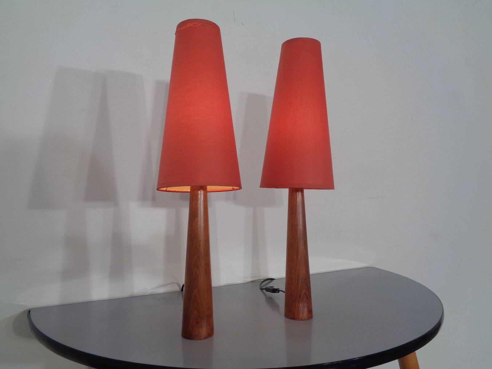 Mid-Century Filigree Danish Teak Table Lamps, 1950s, Set of 2