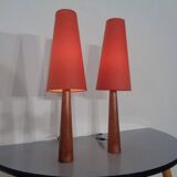 Mid-Century Filigree Danish Teak Table Lamps, 1950s, Set of 2
