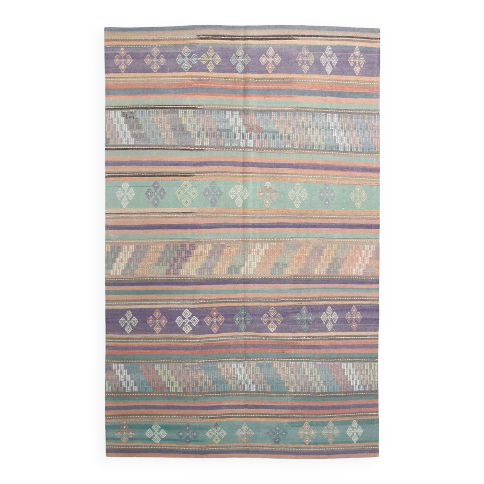 6x9 Faded Purple Anatolian Kilim Rug, 172x274Cm Bohemian Kilim