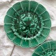 6 assiettes à dessert faïence en barbotine feuilles de vigne Sarreguemines