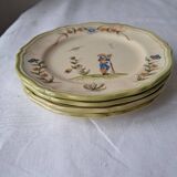 4 Moustiers Longchamp dessert plates. Hand-painted. 1986