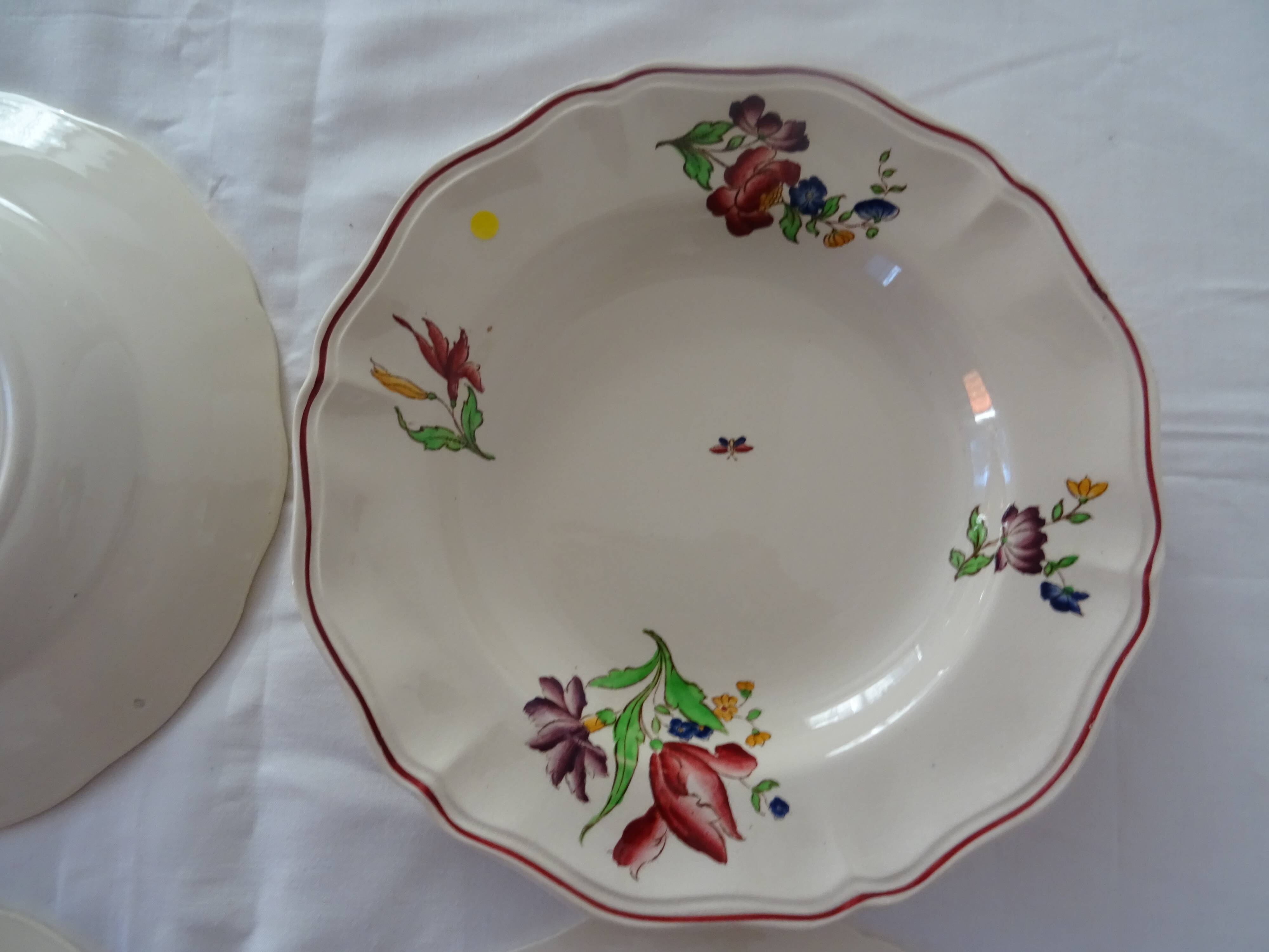 4 plates sarreguemines, hollow faience flowers strasbourg