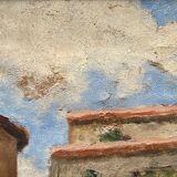 Huile sur panneau R. Luvinel ou Luvinet signature à identifier maison fleurs 1932