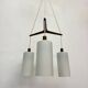 Mid-century design pendant lamp teak and opaline glass , 1970s