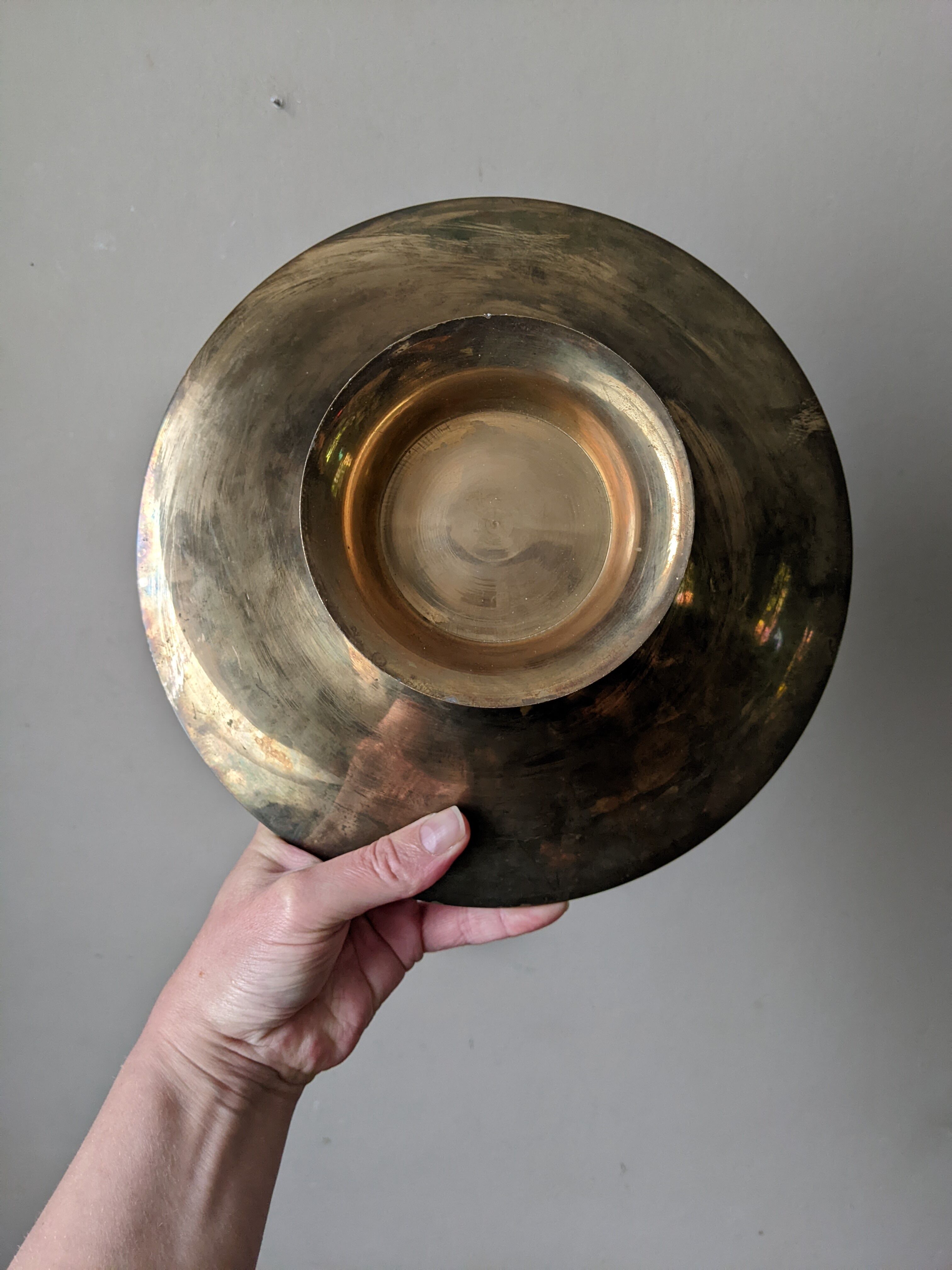 Brass bowl with hand-painted floral decoration, bohemian style.