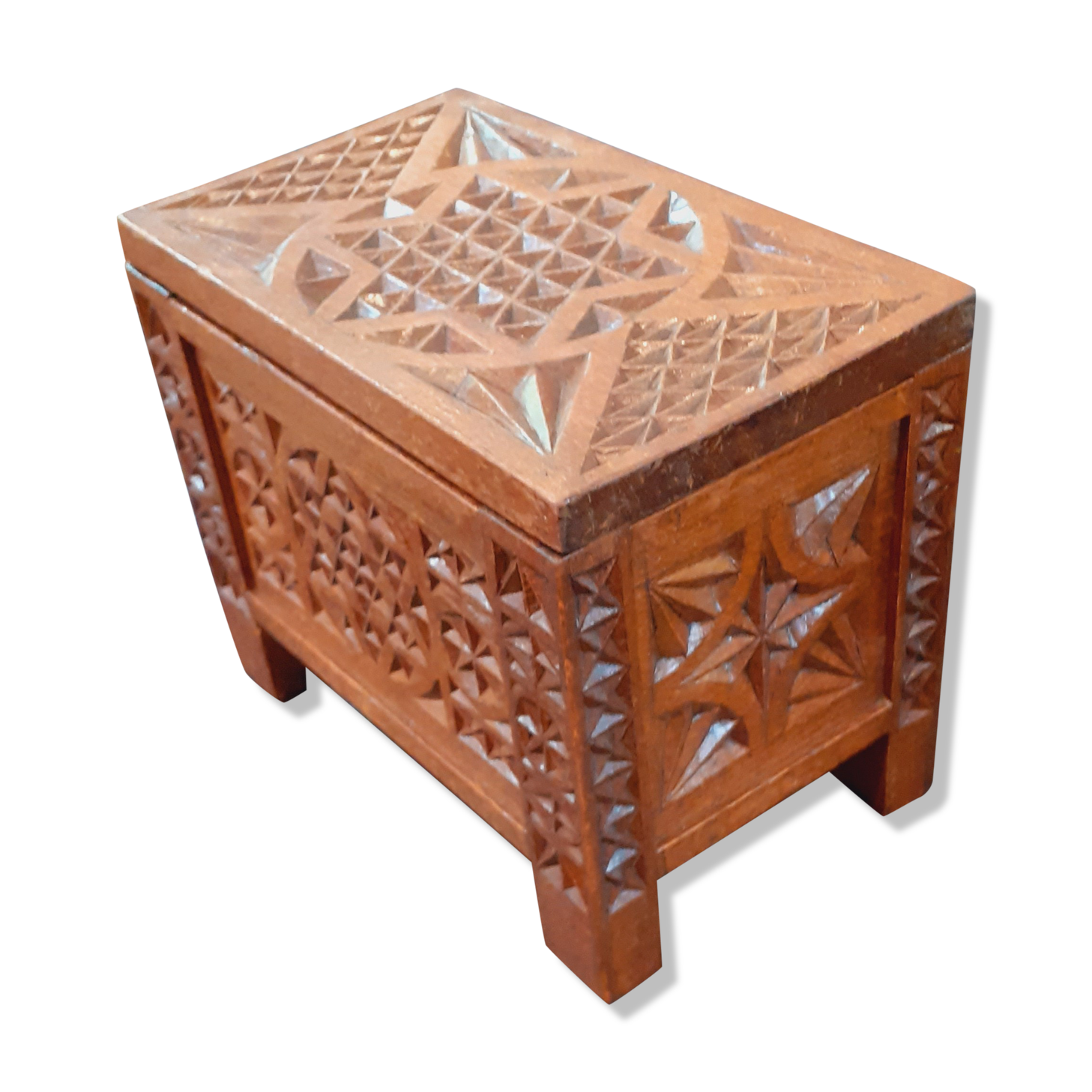 Vintage wooden box year 50 in carved wood