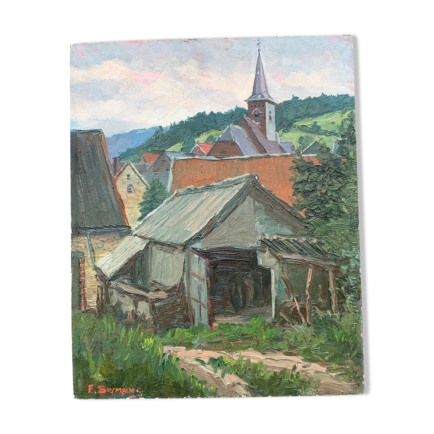 Peinture oil on panel "Rural landscape"