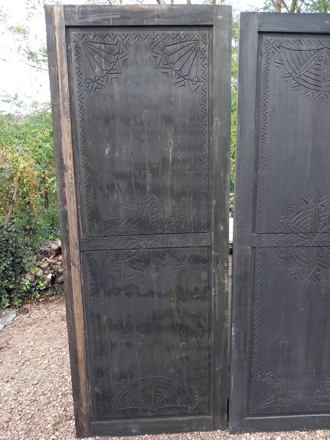 3 large carved wooden panels/doors