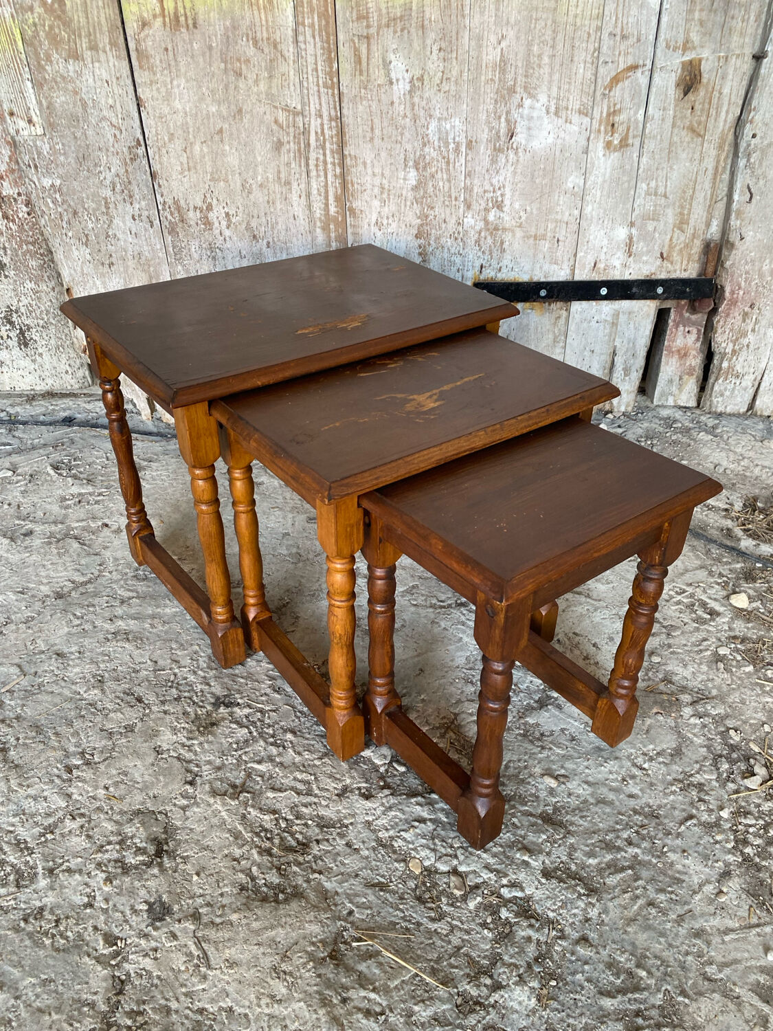 Set of 3 Vintage Turned Wood Nesting Tables