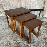 Set of 3 Vintage Turned Wood Nesting Tables
