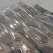 12 silver plated cake forks, goldsmith sfam, empire style