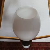 Teak, brass and opaline pendant light, Italy 1960