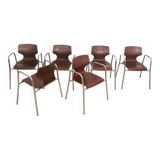 Set of Six Curved Beech Desk Chairs by Pagholz Flötotto with Armrests, Germ