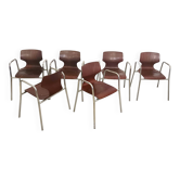 Set of Six Curved Beech Desk Chairs by Pagholz Flötotto with Armrests, Germ