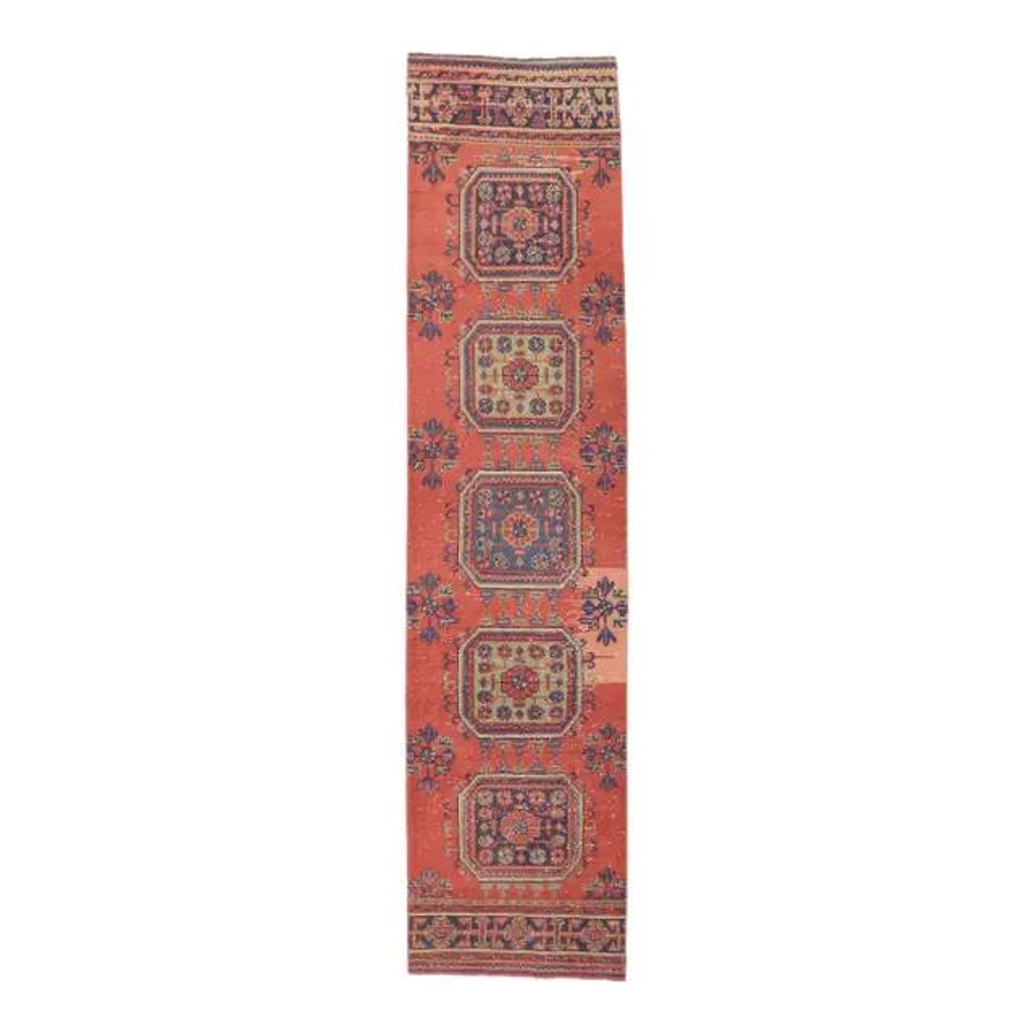 1980s Vintage Turkish Hand-Knotted Floral Runner 82x346