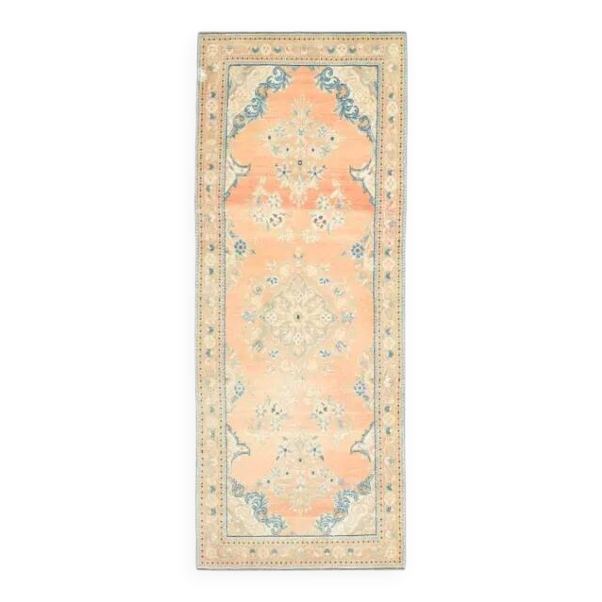 Vintage Turkish Hand-Knotted Wool Cotton Orange Runner Rug  118x304
