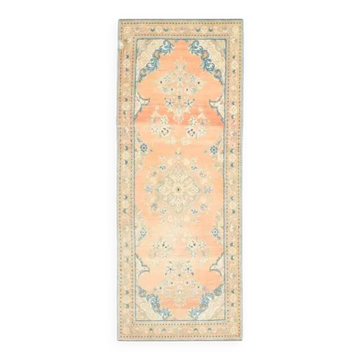 Tapis coureur vintage en laine et coton turc noué à la main orange 118x304