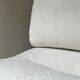 2 Italian off-white chenille armchairs with wooden base, 1970s design.