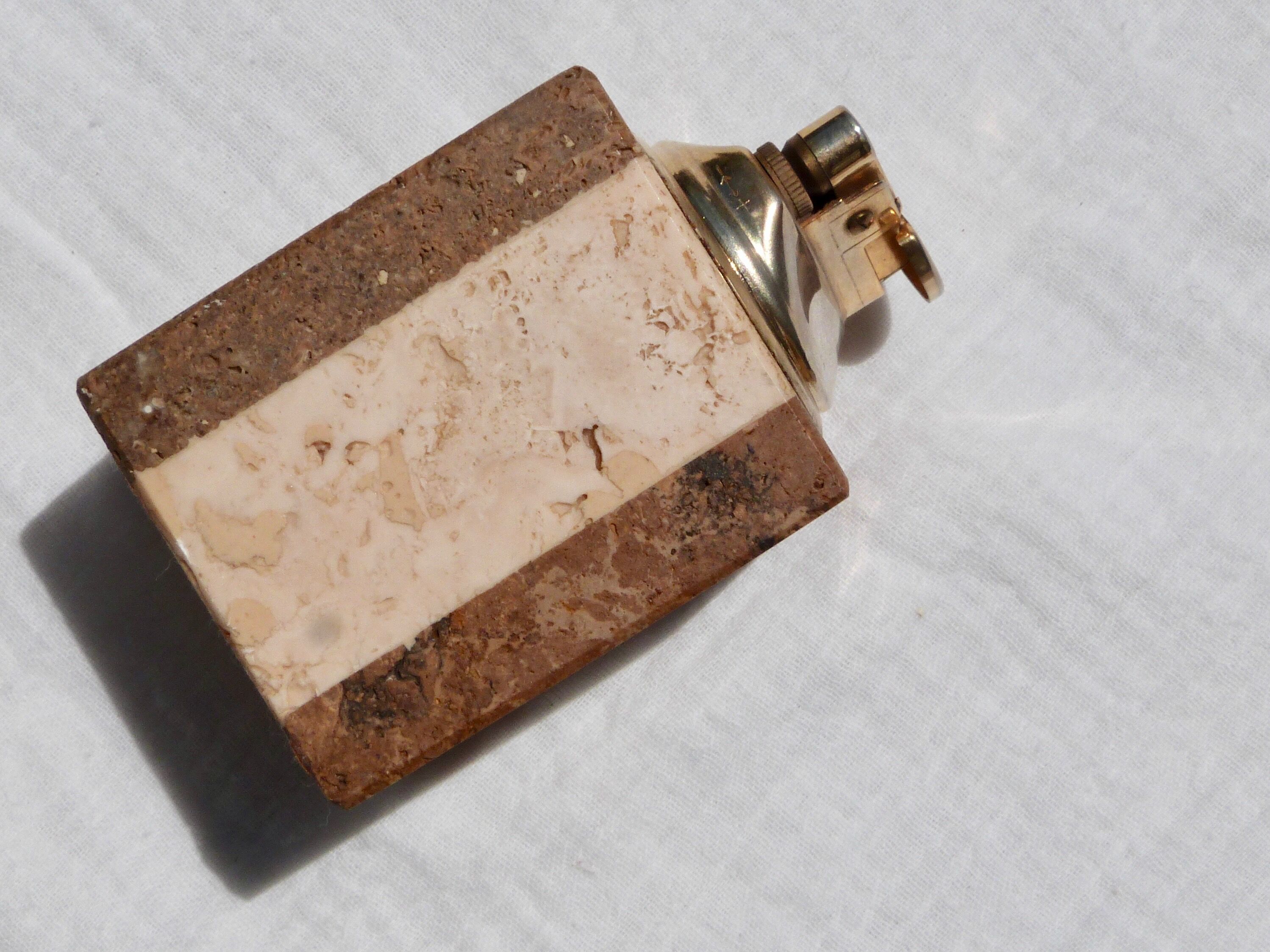 Travertine smoker's set, lighter and ashtray