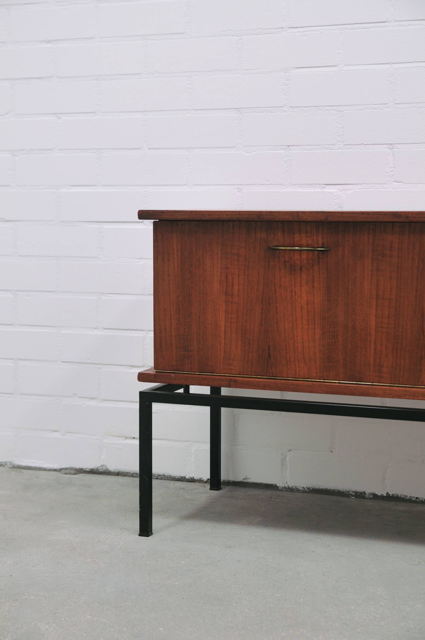 vintage teak TV cabinet metal frame