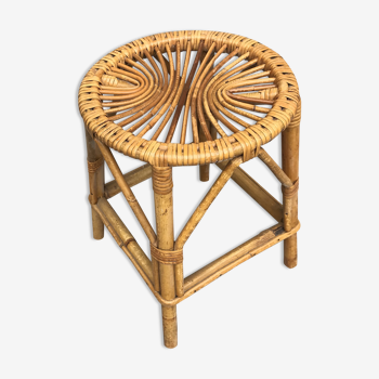 Rattan bamboo vintage stool