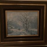 Don Vaughan - huile canvas - cadre bois , signature bas gauche . Tableau L'hiver