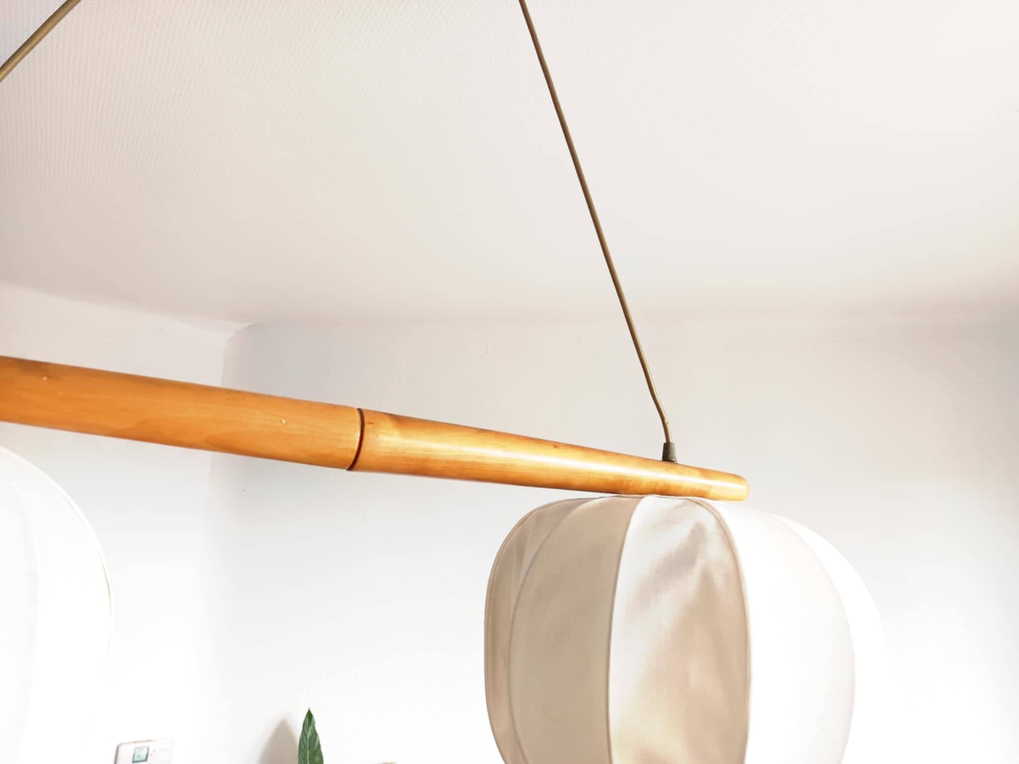 Vintage Scandinavian pendant light, wood and fabric