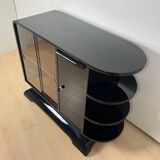French Art Deco Half Cabinet in Black Lacquer and Mahogany, 1930