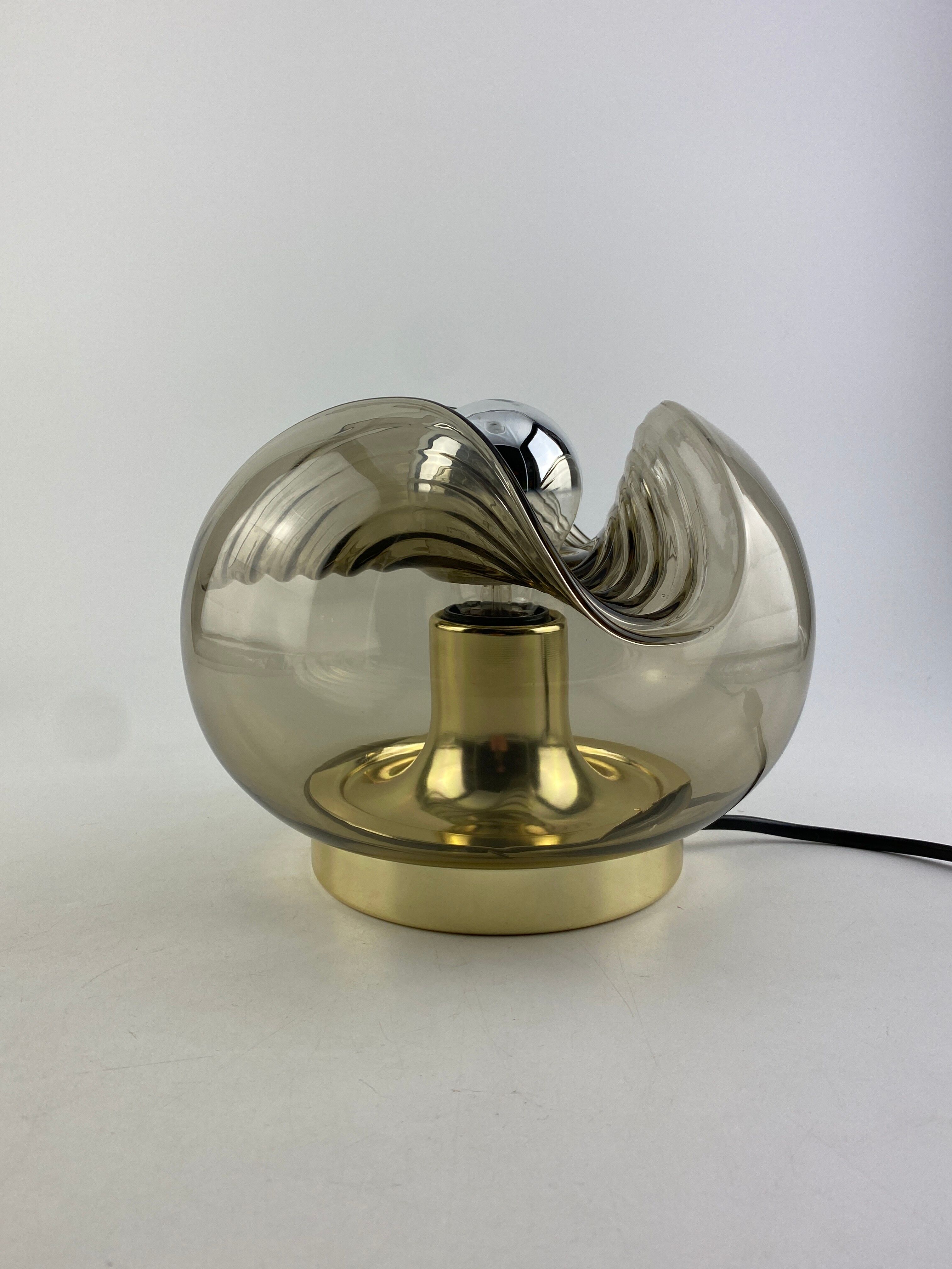 Smoked Glass & Gold Chromed table lamp futura by Peill and Putzler 1970